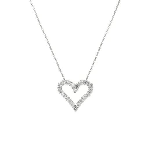 14K White Gold Open Heart Diamond Pendant with Chain