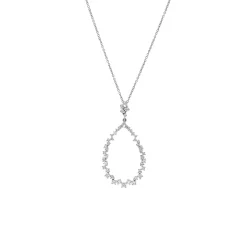 14K White Gold Open Tear Drop Diamond Pendant with Chain