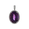 14K White Gold Oval Amethyst and Diamond Pendant
