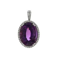 14K White Gold Oval Amethyst and Diamond Pendant