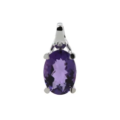 14K White Gold Oval Amethyst Pendant