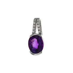 14K White Gold Oval Amethyst and Diamond Pendant