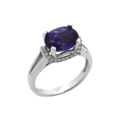 14K White Gold Oval Amethyst and Diamond Ring