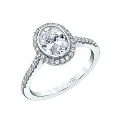 14K White Gold Oval Cut Modern Bezel Halo Engagement Ring – Anita