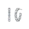 18K White Gold Oval Diamond Hoop Earrings