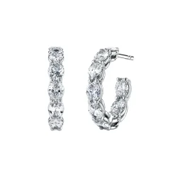 18K White Gold Oval Diamond Hoop Earrings