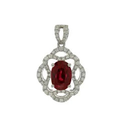14K White Gold Oval Ruby and Diamond Pendant