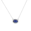 14K White Gold Oval Tanzanite and Diamond Halo Necklace