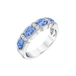 14K White Gold Pastel Blue Sapphire and Diamond Ring