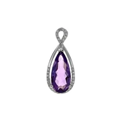 14K White Gold Pear Amethyst and Diamond Pendant