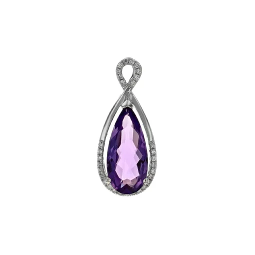 14K White Gold Pear Amethyst and Diamond Pendant