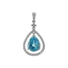 14K White Gold Pear Aquamarine and Diamond Pendant