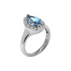14K White Gold Pear Aquamarine and Diamond Ring