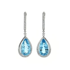 14K White Gold Pear Aquamarine and Diamond Earrings