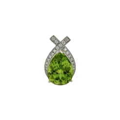 14K White Gold Pear Peridot and Diamond Pendant