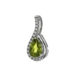 14K White Gold Pear Peridot and Diamond Pendant
