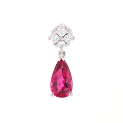14K White Gold Pear Rubellite and Diamond Pendant