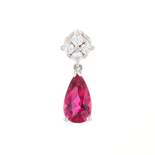 14K White Gold Pear Rubellite and Diamond Pendant