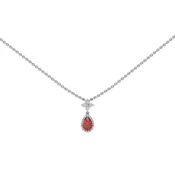 14K White Gold Pear Ruby and Diamond Necklace