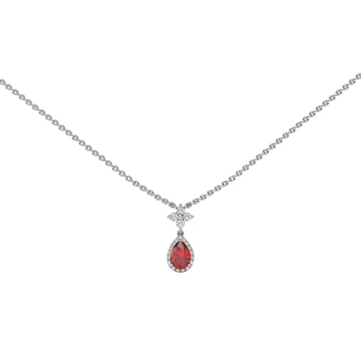 14K White Gold Pear Ruby and Diamond Necklace