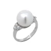 14K White Gold Pearl and Diamond Ring