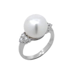 14K White Gold Pearl and Diamond Ring