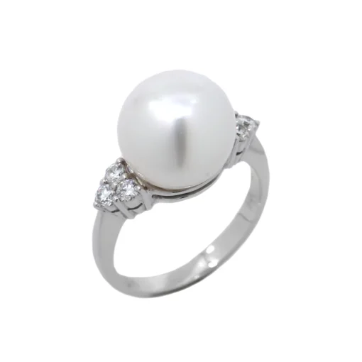 14K White Gold Pearl and Diamond Ring