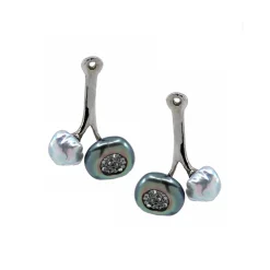 14K White Gold Pearl and Geode Earring Jackets