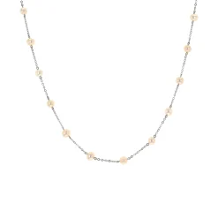 14K White Gold Pearl Station Necklace