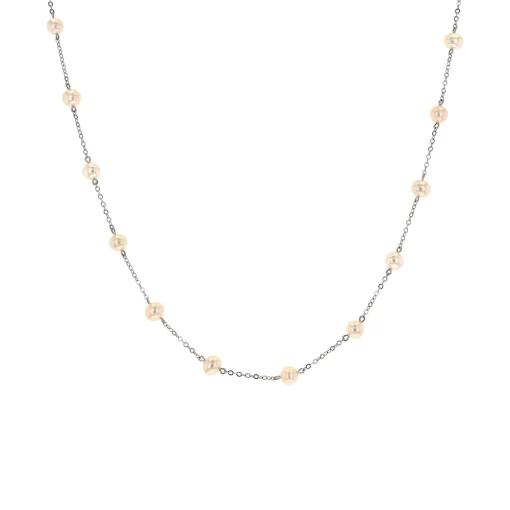 14K White Gold Pearl Station Necklace