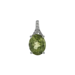 14K White Gold Peridot and Diamond Pendant