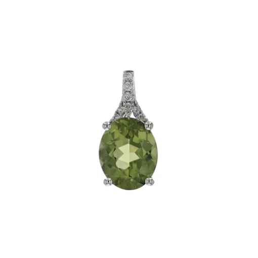 14K White Gold Peridot and Diamond Pendant
