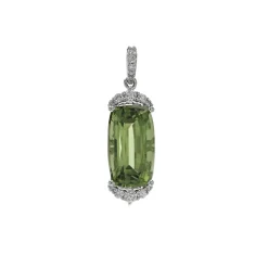 14K White Gold Peridot and Diamond Pendant