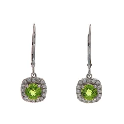 14K White Gold Peridot and Diamond Earrings