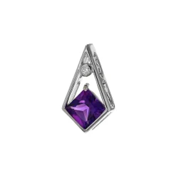 14K White Gold Princess-Cut Amethyst and Diamond Pendant