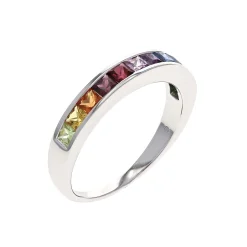 14K White Gold Rainbow Sapphire Ring
