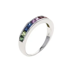 14K White Gold Rainbow Sapphire Ring