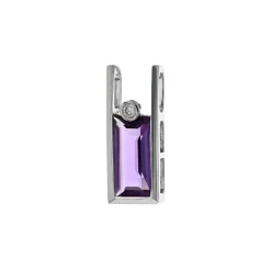 14K White Gold Rectangular Amethyst and Diamond Pendant
