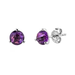 14K White Gold Round Amethyst Earrings