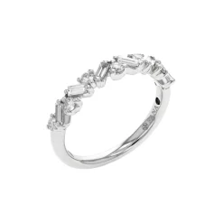 14K White Gold Round and Baguette Diamond Wedding Band