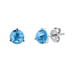 14K White Gold Round Blue Topaz Earrings