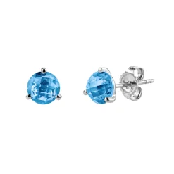 14K White Gold Round Blue Topaz Stud Earrings