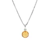 14K White Gold Round Citrine Pendant with Chain