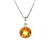 14K White Gold Round Citrine Pendant and Chain