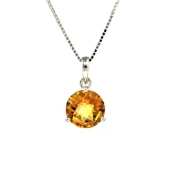 14K White Gold Round Citrine Pendant and Chain