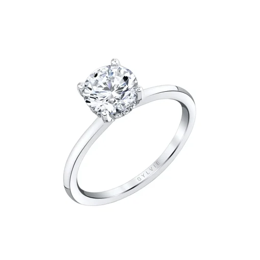 14K White Gold Round Cut Hidden Halo Engagement Ring – Melany