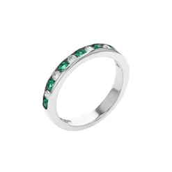 14K White Gold Round Emerald and Diamond Band