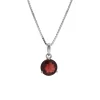 14K White Gold Round Garnet Pendant and Chain