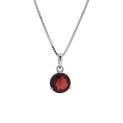 14K White Gold Round Garnet Pendant and Chain