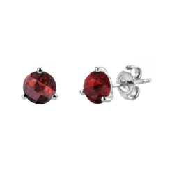 14K White Gold Round Garnet Earrings